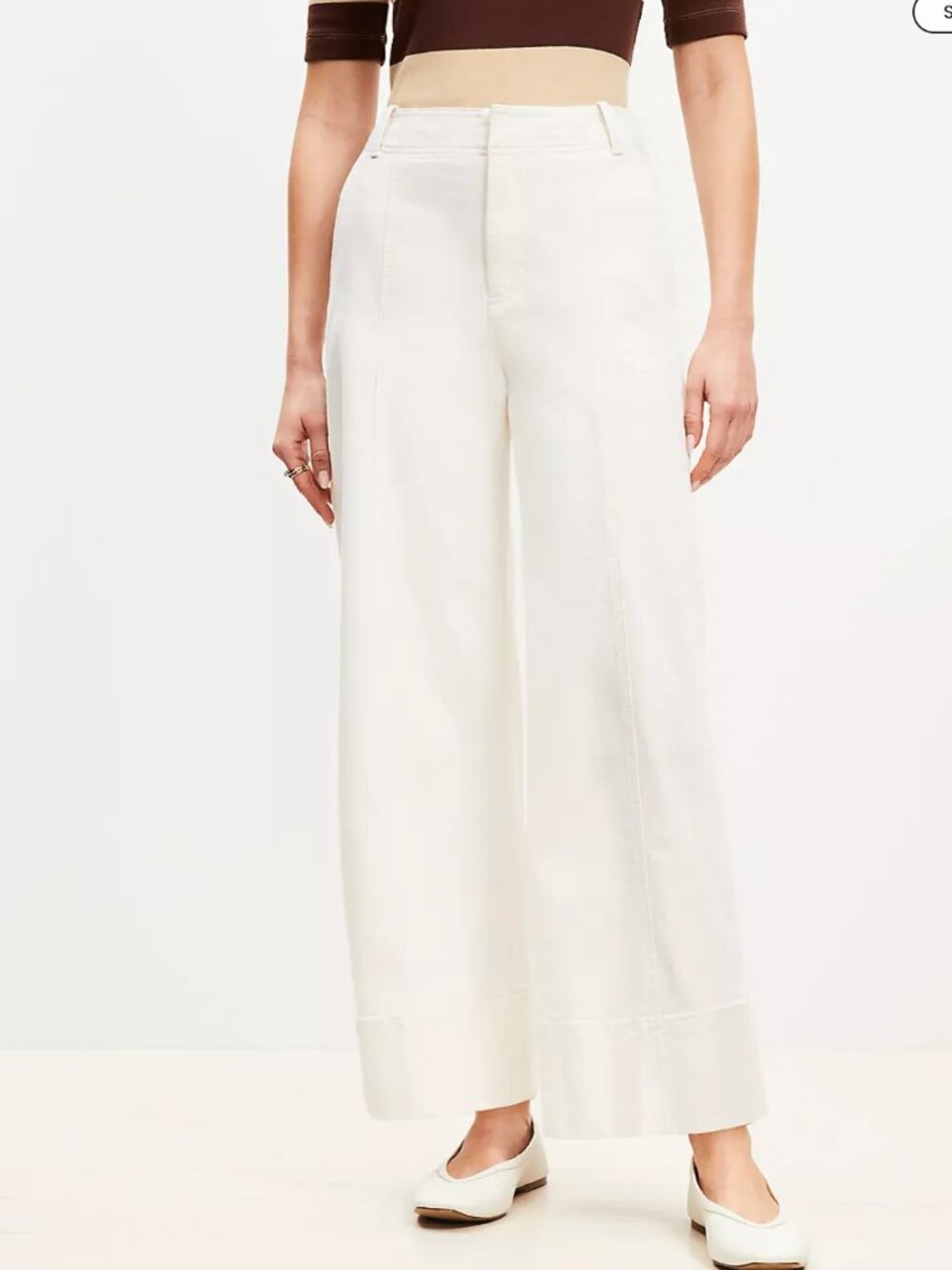 Seamed Palmer Wide Leg Crop Pants in Twill | Whisper White | Size 14 Curvy